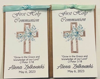 Floral Cross Seed Packet Favor: Communion, Baptism, Confirmation