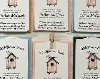 Personalized Memorial Seed Packet Favor: Birdhouse Watercolor, Sunflower Seeds