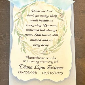 Memorial seed packet favor funeral favor celebration of life favor memorial favor customized seed packet favor customized favor wildflower