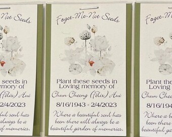 Custom Memorial Seed Packet Favor: Sunflower, Wildflower, Forget-Me-Not