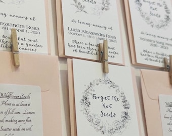 Custom Memorial Seed Packet Favor: Wildflower, Sunflower, Forget-Me-Not