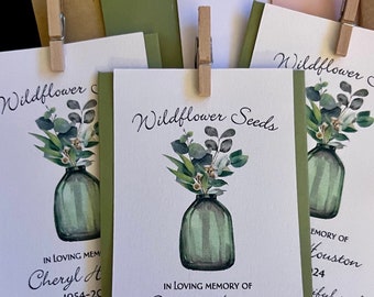 Custom Memorial Seed Packet Favor Wildflower Seeds Greenery Vase Memorial Wildflower Seeds Personalized Sympathy Favor Botanical