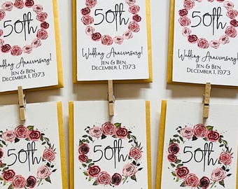 50th Anniversary Seed Packet Favors, Rose Floral Wreath