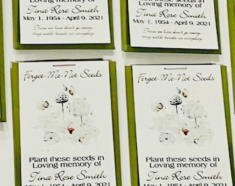 Personalized Memorial Seed Packet Favors: Forget-Me-Not, Wildflower, Sunflower