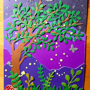 Blue Ridge Midsummer Dream Cartão feito à mão Vaga-lumes Floresta cartão de felicitações de aniversário vaga-lumes noite estrelas lua