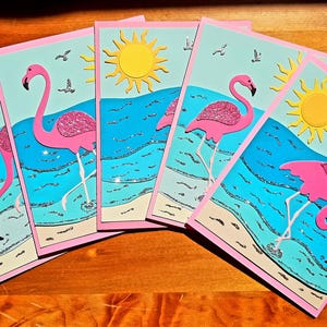 Handgemachte Flamingo Hinweis Gruß Blanko Karte Box Set Ozean Florida Tropischer Strand