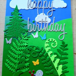Carte d'anniversaire faite main représentant une scène naturelle des collines verdoyantes de l'été dans les montagnes Blue Ridge. Fabriqué dans les montagnes Blue Ridge.
