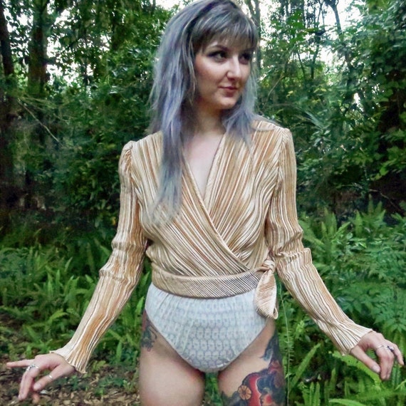 Jeanne Marc Vintage Gold Pleated Bodysuit