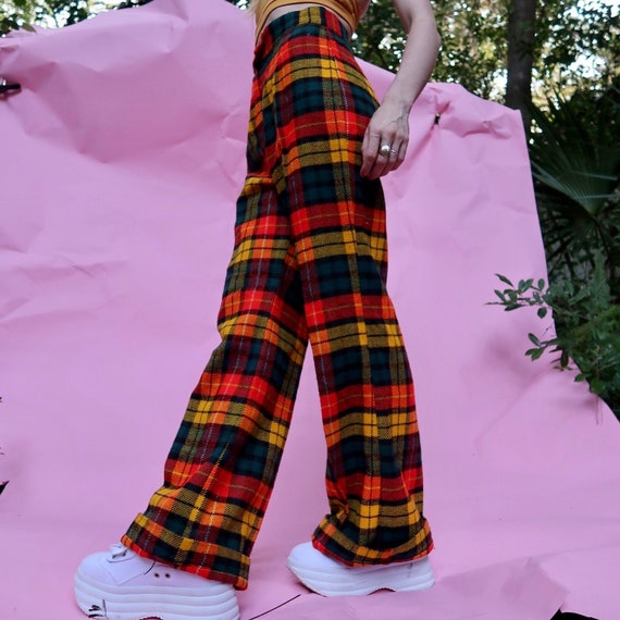 60s - 70s Wool Plaid Bell Bottoms / Wide Leg pant
