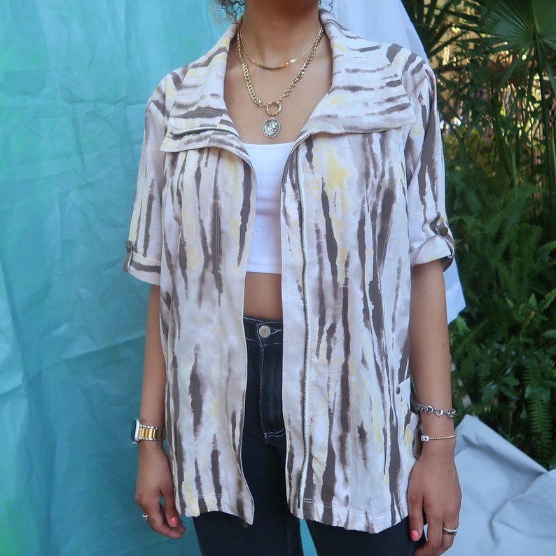 Vintage Zip Up Top with Wide Collar