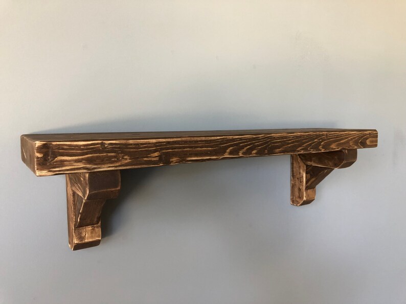 Rustic Shelf with Brackets / Primitive Wall Shelf / Floating Etsy