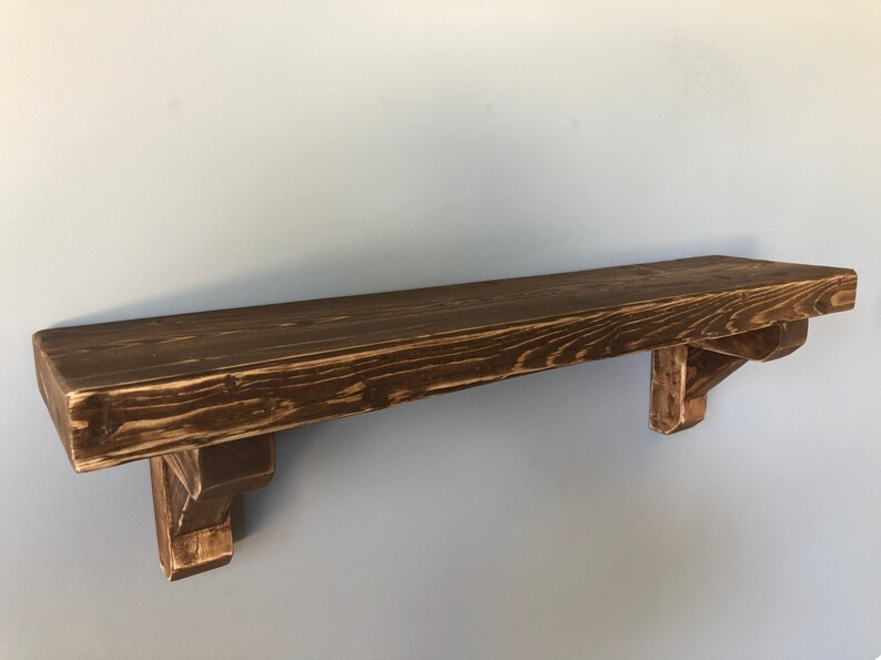 Rustic Shelf with Brackets / Primitive Wall Shelf / Floating Etsy