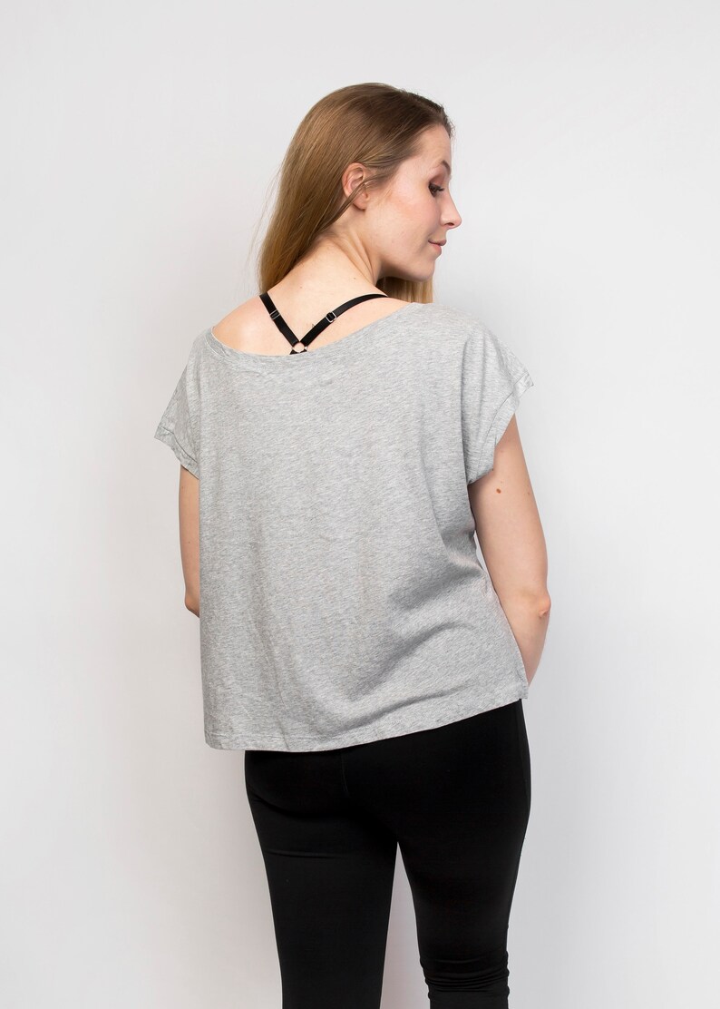 Women\u2019s Cropped Top Loose Fit Top Short Sleeve T-Shirt Organic Cotton Grey Oversized Top Organic Cotton Top Tee Activewear for Women