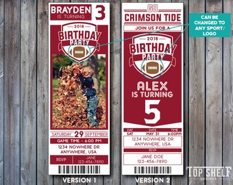 Alabama Invitation Alabama Birthday Invitation Football Crimson Tide Sports
