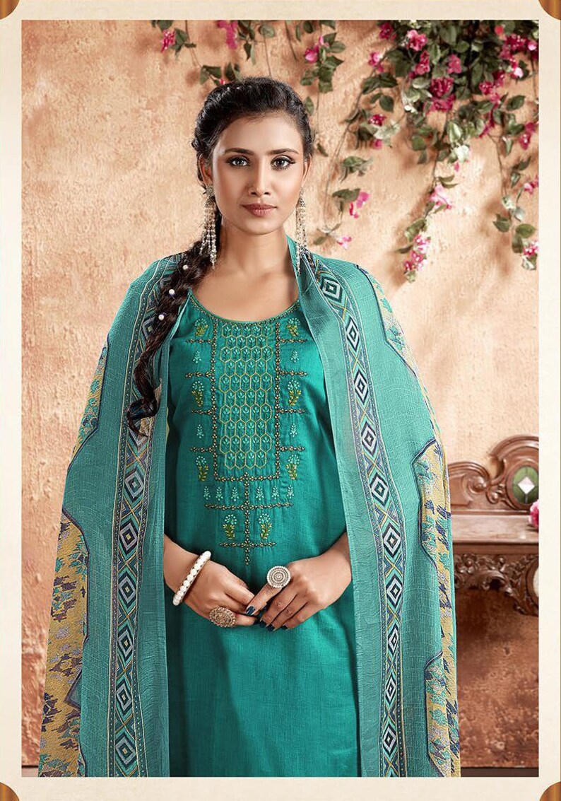 Indian Women Combo of 2 Hand Work Unstitched Salwar Kameez Traditional Embroidered Designer Bollywood Wedding Festival Material.