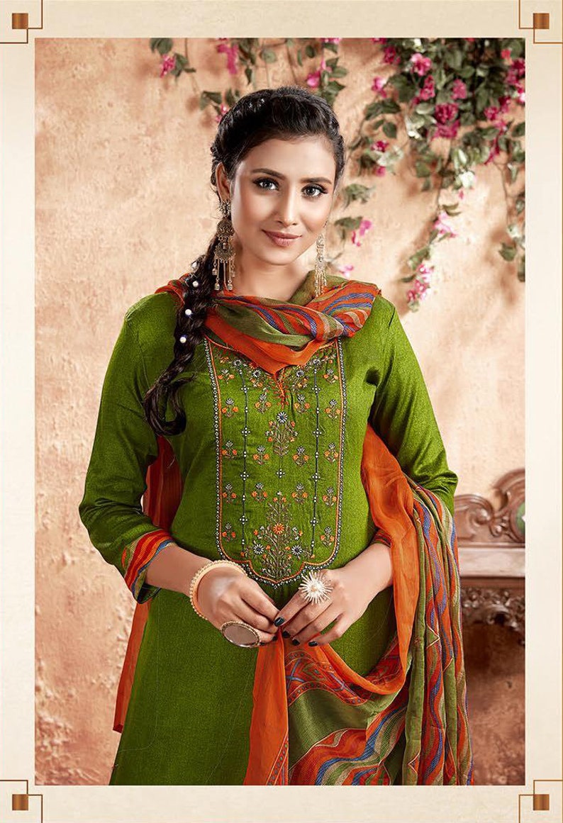 Indian Women Combo of 2 Hand Work Unstitched Salwar Kameez Traditional Embroidered Designer Bollywood Wedding Festival Material.