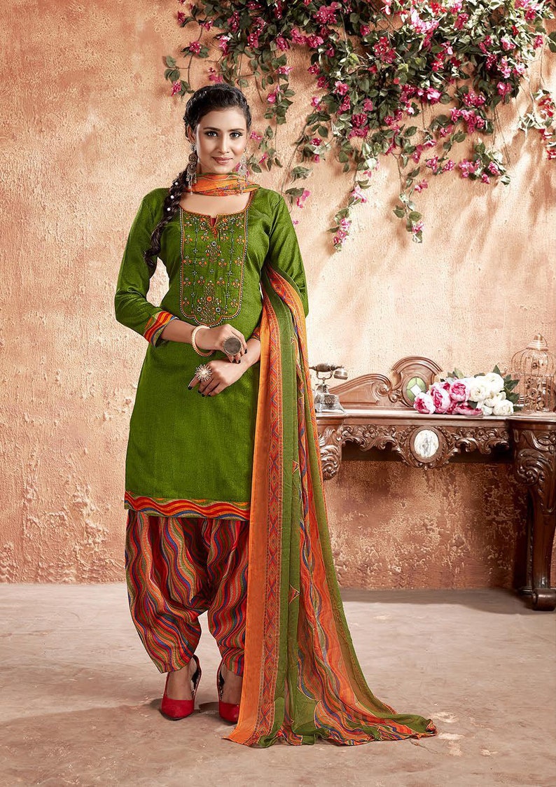 Indian Women Combo of 2 Hand Work Unstitched Salwar Kameez Traditional Embroidered Designer Bollywood Wedding Festival Material.