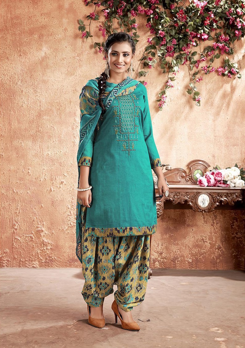 Indian Women Combo of 2 Hand Work Unstitched Salwar Kameez Traditional Embroidered Designer Bollywood Wedding Festival Material.