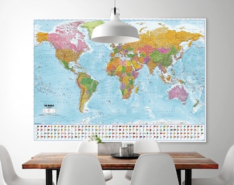 Poster XXL Carte du monde avec drapeaux - 2018 - Maps in Minutes, 140x100 cm