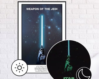 Star Wars - Affiche Arme du Jedi | Brille dans le noir - Affiche de sabre laser Premium Glow In The Dark XL, 61 cm x 91,5 cm