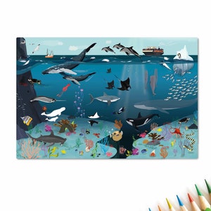 Schreibtischunterlage Unterwasserwelt für Kinder | 60 x 40cm | Abwischbar & wasserfest | liebevoll handgezeichnetes Motiv| Made in Germany