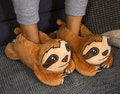Sloth / Sloth plush slippers for adults, one size, brown, 100% polyester product logo