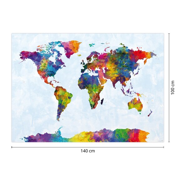 PRINT BY MICHAEL TOMPSETT MAP OF THE WORLD GIANT XXL WATERCOLOR POSTER 