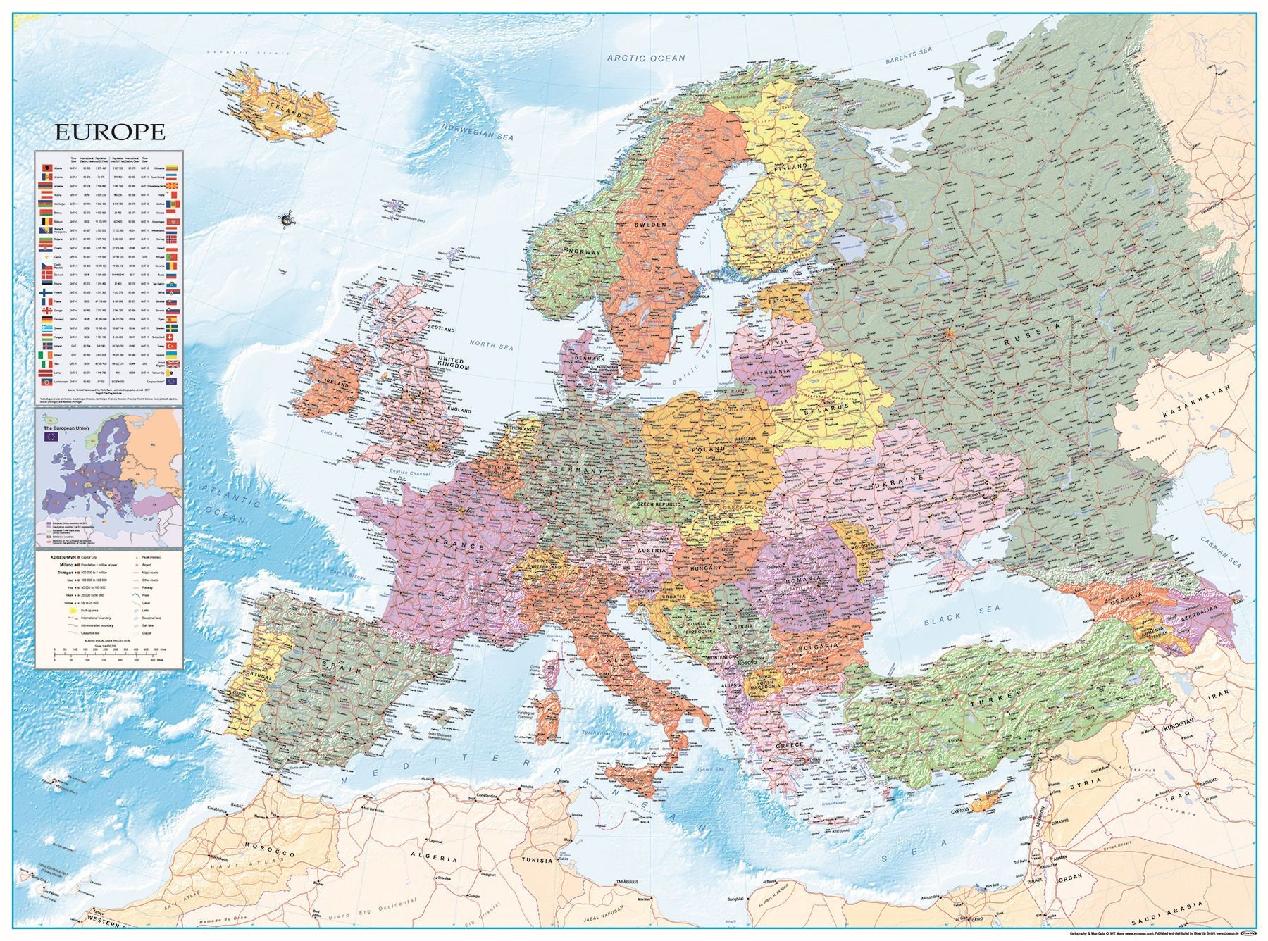 Xxl Map Of Europe With Flags Numerous Information Premium Etsy Norway