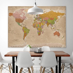 xxl Antieke Vintage Gigantische Wereldkaart Retro Poster Versie 2017 (140 x 100 cm) Topkwaliteit - MAPS IN MINUTES®
