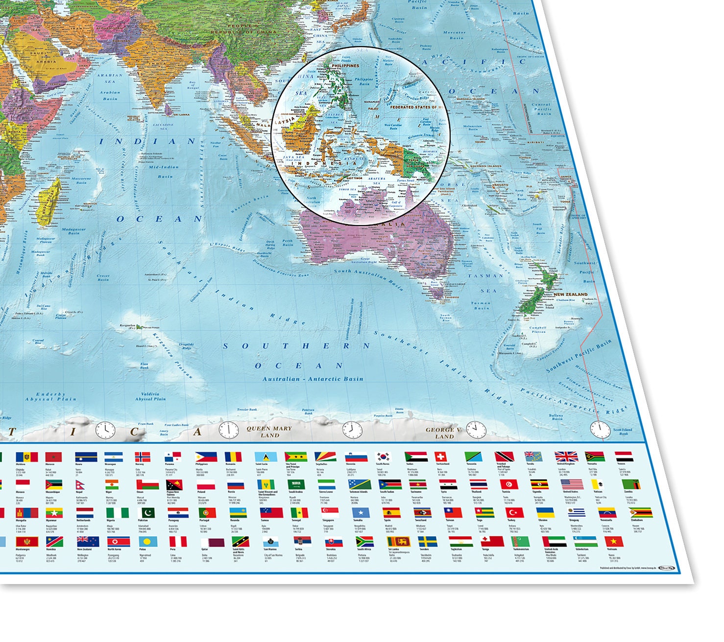 World Map With Flags XXL Poster - 2018 - Maps in Minutes® 140x100