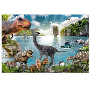 Schreibtischunterlage Dinosaurier für Kinder | 60 x 40cm | Abwischbar & wasserfest | detaillierte Illustrationen| Made in Germany