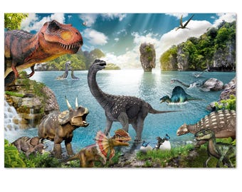 Dinosaurus bureauonderlegger voor kinderen | 60x40cm | Afwasbaar en waterdicht | gedetailleerde illustraties| Gemaakt in Duitsland