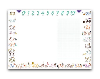 Children's desk pad ABC made of tear-off paper | Design: cursive | DIN A2, 90g/m2, glued at the bottom | for primary school children