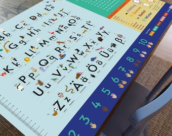 Children's desk pad Alphabet 60x40 cm, with guide lines for each letter, ideal for starting school, waterproof and wipeable