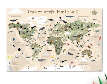 Children's world map desk pad/drawing pad 60x40 cm material: durable vinyl with an inner polyester mesh
