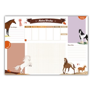 Sottomano in carta a strappo con cavallo | per bambini e ragazzi | Design: agenda settimanale e appunti | DIN A2, 90 g/m2, incollato sul fondo
