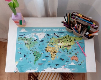 Children's world map desk pad/drawing pad 60x40 cm material: durable vinyl with an inner polyester mesh