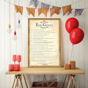 Poster Urkunde "EHEGESETZ" Plakat, 60 x 40 cm - lustiges, inoffizielles Dokument für die Ehe, Scherzartikel