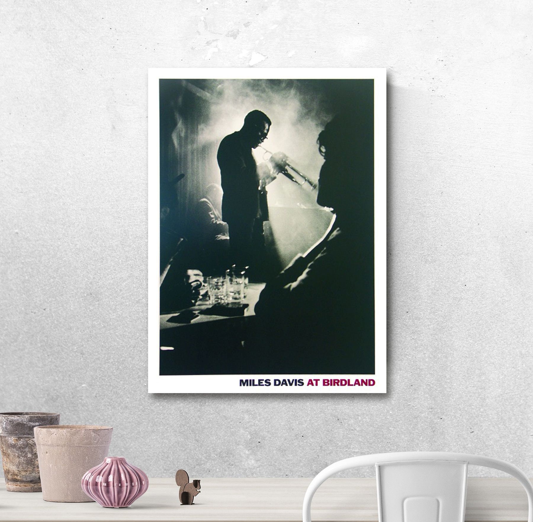 Miles Davis art print - Live in Birdland / Poster in portrait format 60 x 80 cm - black and white