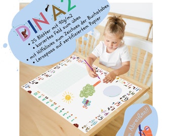 ABC tear-off paper desk pad for children | DIN A2, 90g/m2, PEFC, glued at the bottom | the ultimate creativity platform