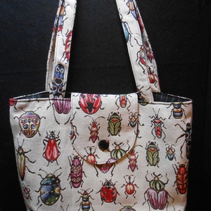 The Tabby Cat shoulder bag for beetle lovers, designed and handmade by Liz O'Halloran