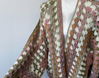 Handmade Granny Hexagon Crochet Cardigan | Cozy Crochet Sweater | Oversized