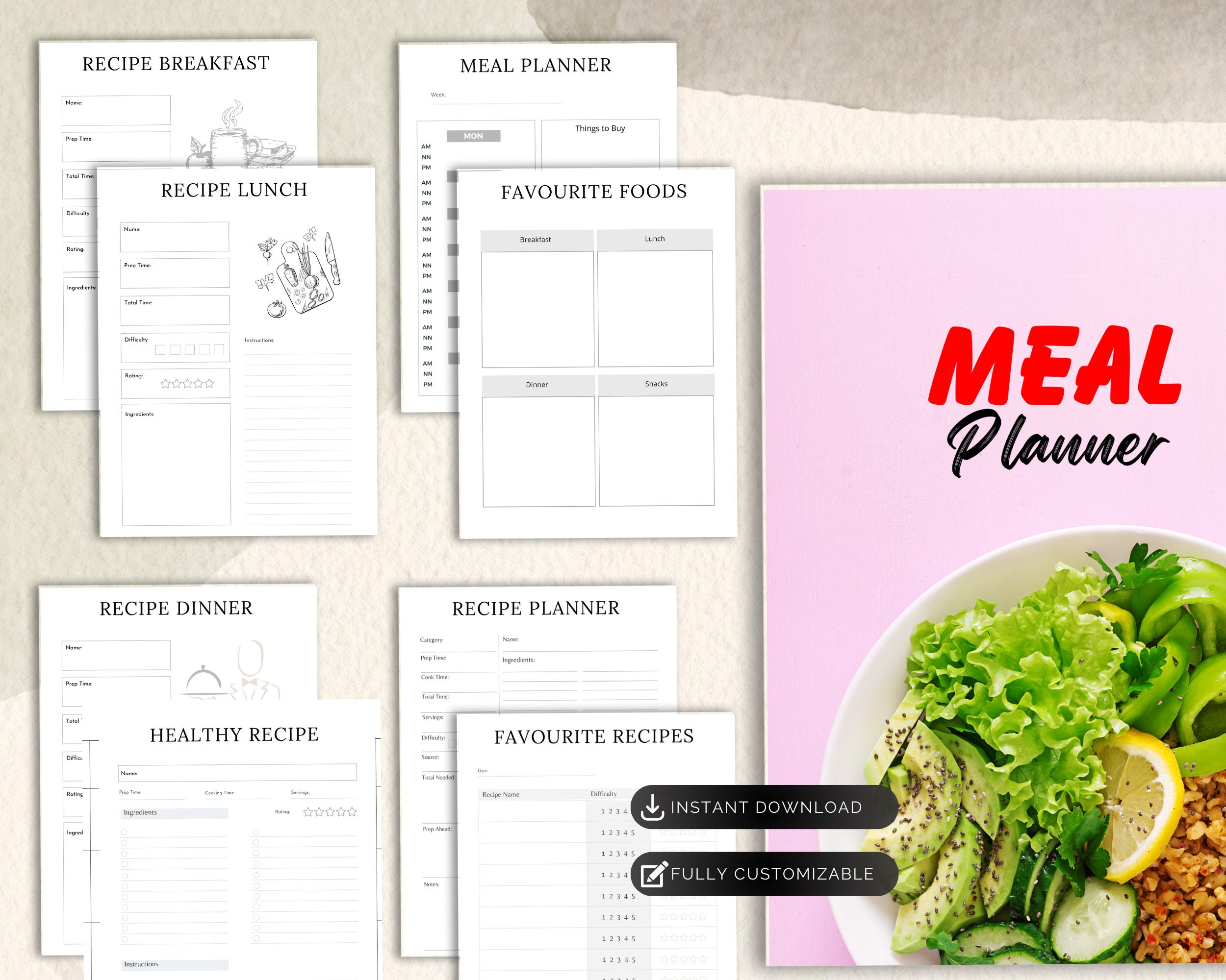 Digital Meal Planner Printable Weekly Meal Planning Template for ...