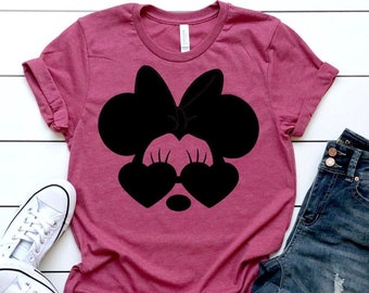 Camisa de óculos de sol da Minnie Mouse, camisas da Disney, camisa feminina da Disney, camisa da Disney, camisas infantis da Disney, camisas da Disney combinando, Minnie Mouse