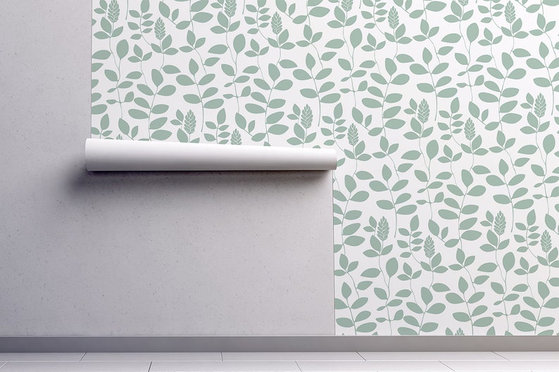 Minimalist Green Leaf Removable Wallpaper Peel and Stick | Etsy