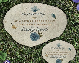 In Memory Garden Stone, Beautiful Life Memorial Plaque, Outdoor Remembrance Stone with Floral Design, Sympathy Gift for Loss