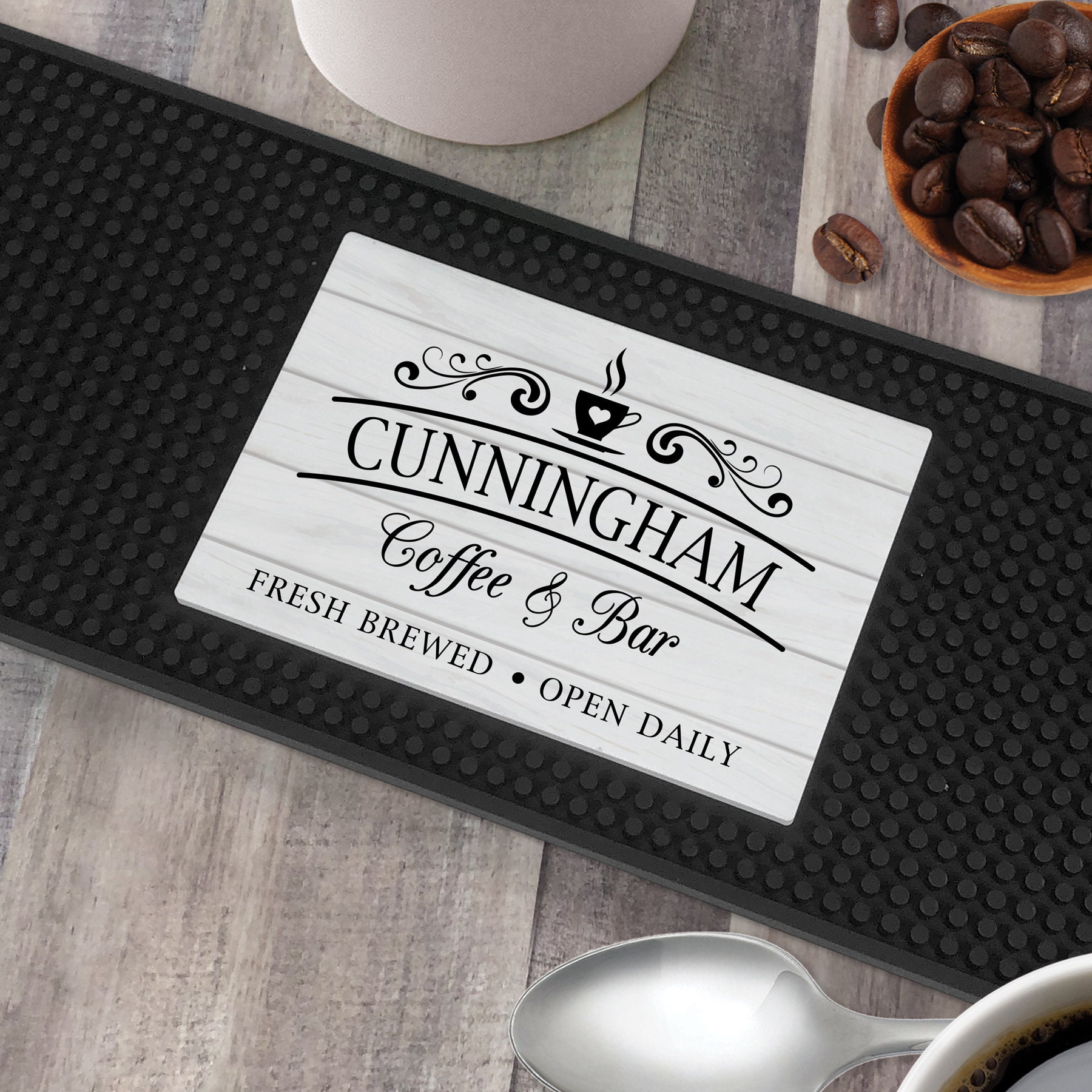 Personalized Coffee Slip Proof Bar Mat, Farmhouse, Keurig Coffee Bar,  Tiered Tray, Humor, Coffee Addict 