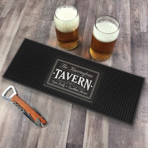 Chalkboard Farmhouse Style Personalized Bar Mat, Customized Bar Mat, Home Bar Accessories, Fathers Day Present, Beer Coaster, Bar Spill Mat
