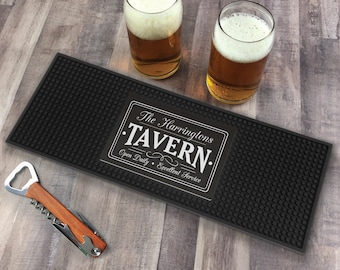 Chalkboard Farmhouse Style Personalized Bar Mat, Customized Bar Mat, Home Bar Accessories, Fathers Day Present, Beer Coaster, Bar Spill Mat