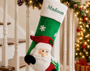 Embroidered 3D Santa Personalized Christmas Stocking